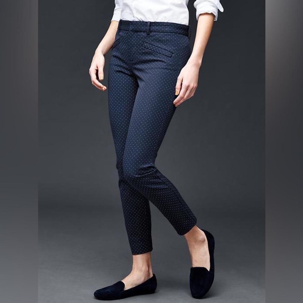 GAP Women’s Navy Blue and White Polka Dot Skinny Ankle Pants, Size 8 Regular